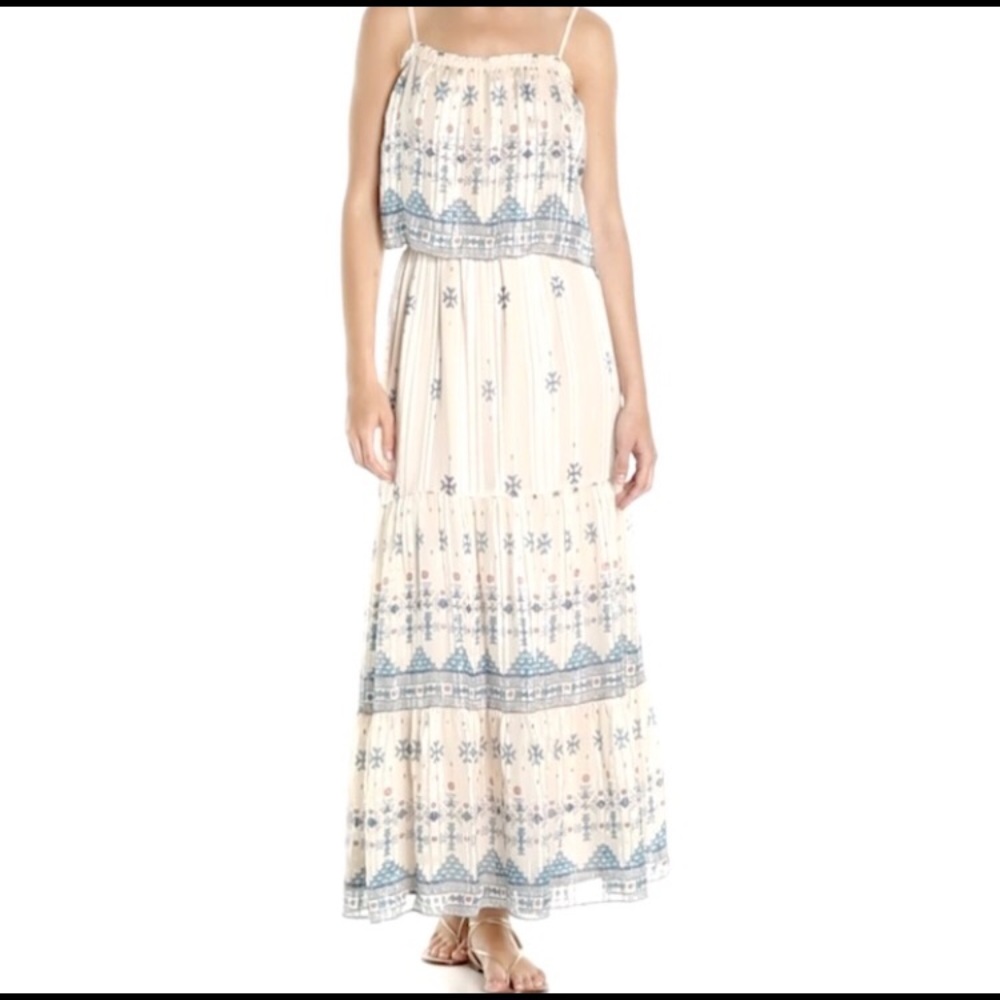 Joie Ivory and Sky Blue Patterned Maxi Dress